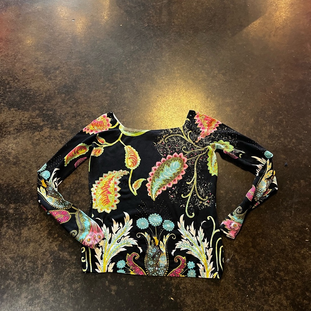 Etro silk multi pattern square neck 44 M